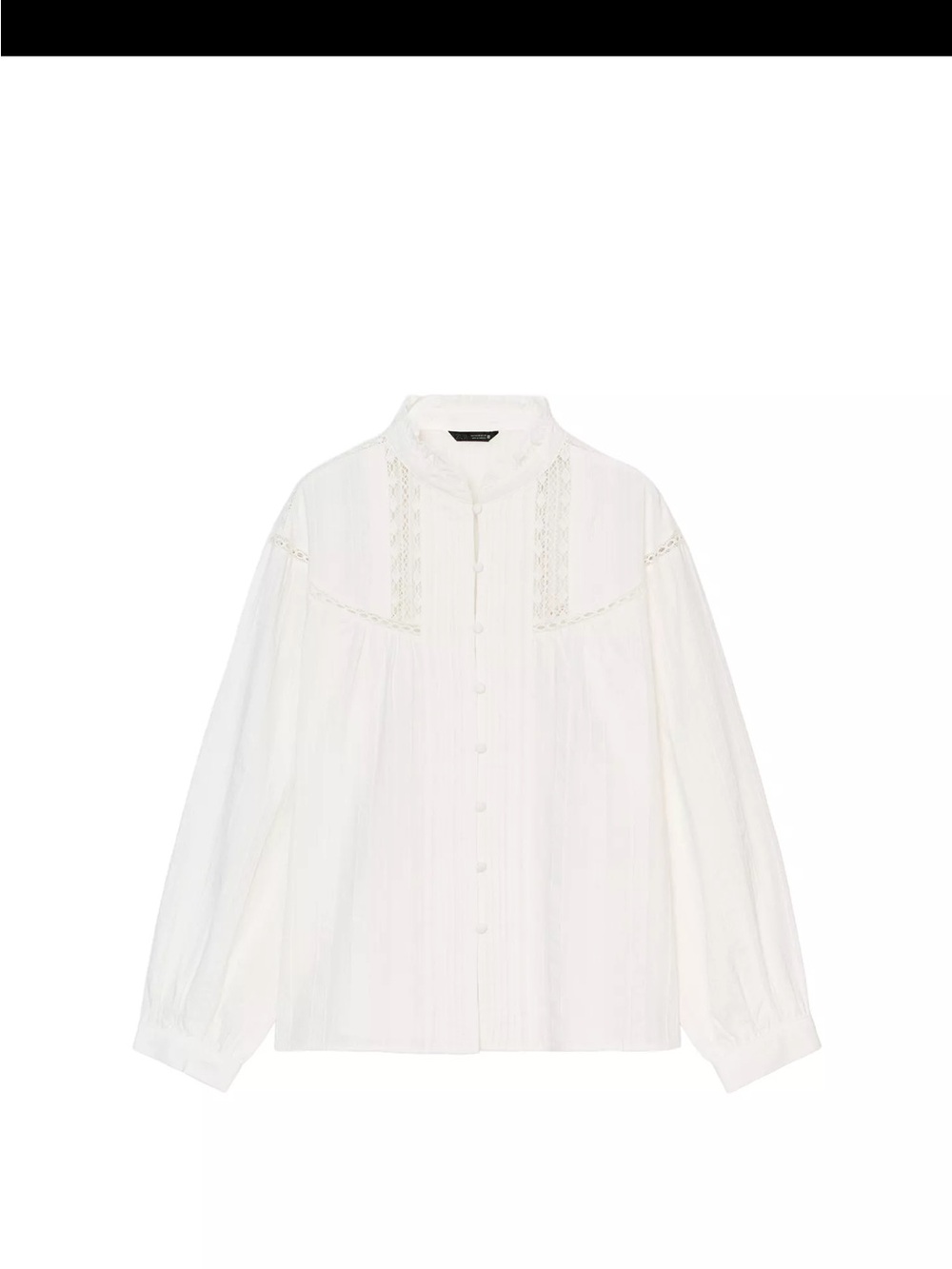 Zara White Lace-Panel Button-Front Blouse